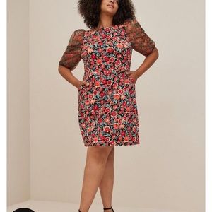 Torrid MINI SCUBA CREPE AND ORGANZA HIGH NECK PUFF SLEEVE DRESS